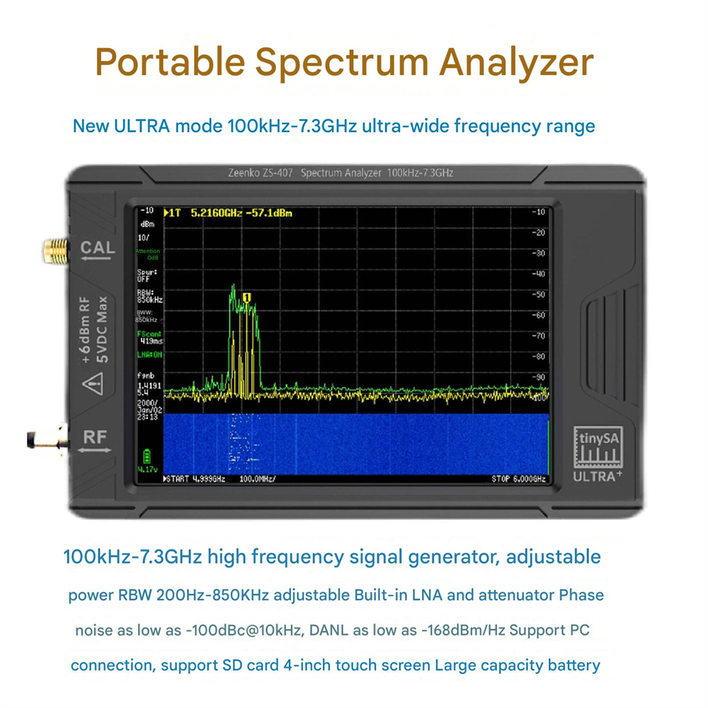 TinySA ULTRA ZS407 Handheld Spectrum Analyzer 100kHz-7.3GHz High
