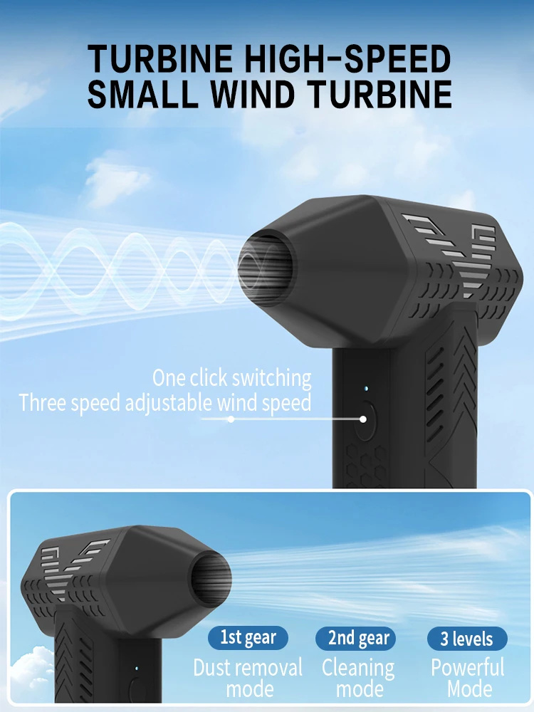 Soplador de aire sin cable de turbina a alta velocidad 130,000RPM,batería de pico de 7500mAh,velocidad ajustable de 3,aspiradora portátil,carga USB para automóvil y hogar