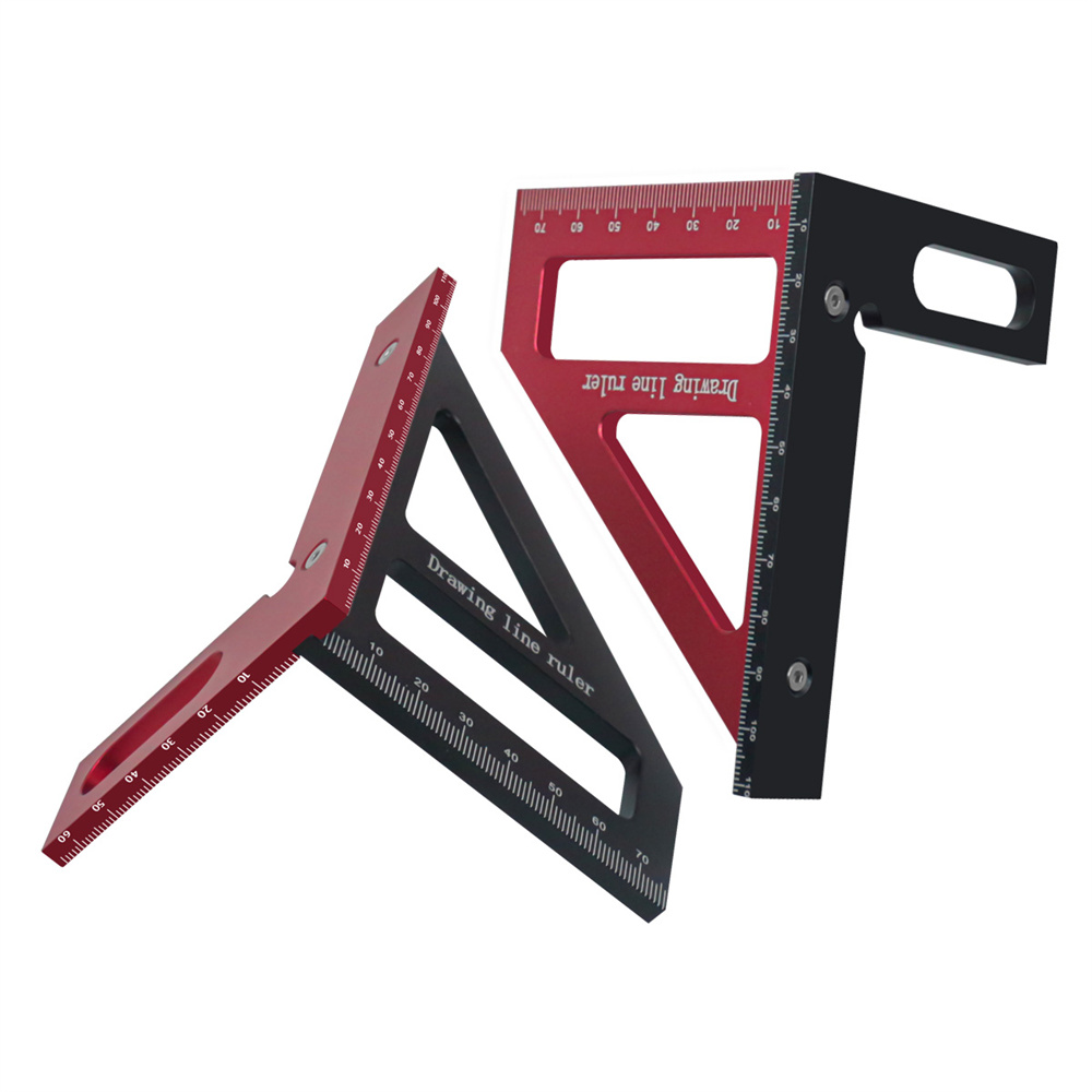 0-76mm High Precision Aluminum Alloy Woodworking Ruler Straight Angle Triangle Scribe Scale Durable Professional Tool in Black or Red