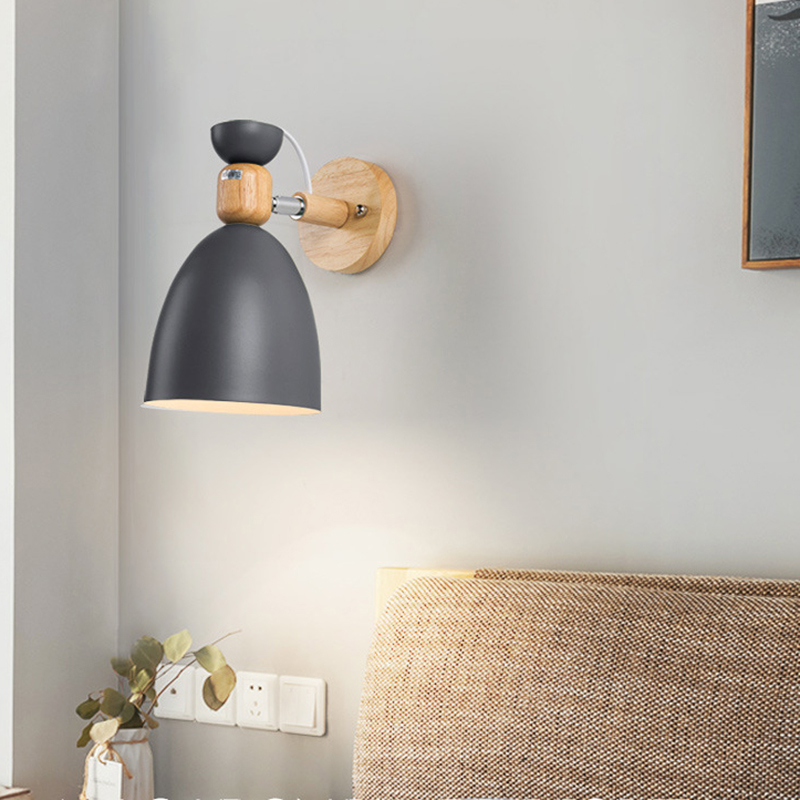 Nordic Solid Wood Bedroom Wall Light Modern Minimalist Macaron LED Wall Lamp Creative Living Room Indoor Lighting