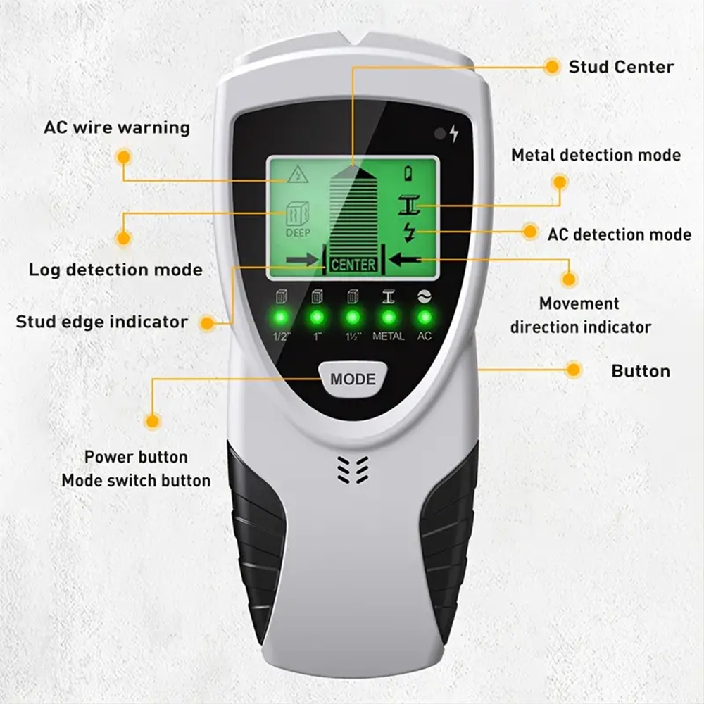 5-in-1 Versatile Detector for Log Wire Metal AC Wire and Current with LED Display CE Certified Dry Cell Powered Home Improvement Essential