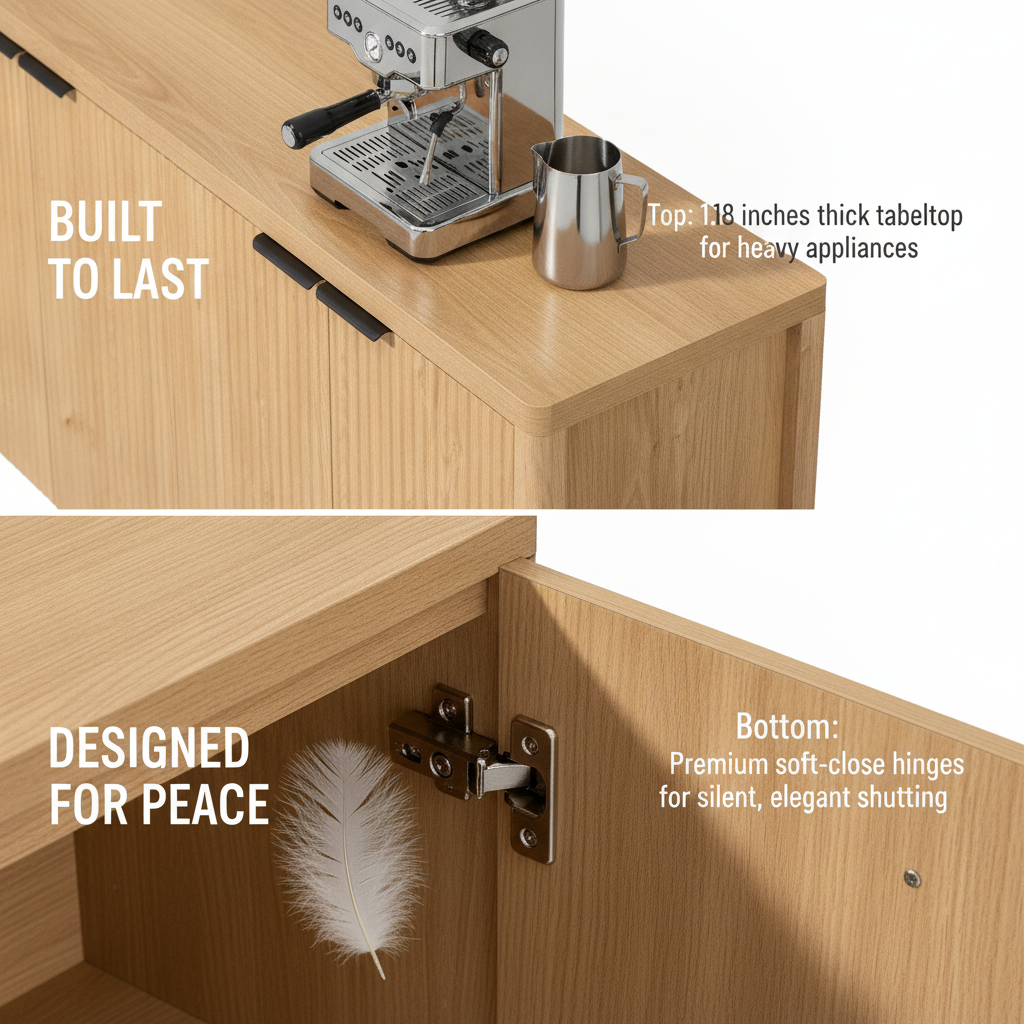 Moderne gefluteerde zijdebuffet met houten opbergruimte en verstelbare planken, zacht sluitend, eethoekbuffet, ant tipping, koffiebar, console voor woonkamer en hal, Hommpa