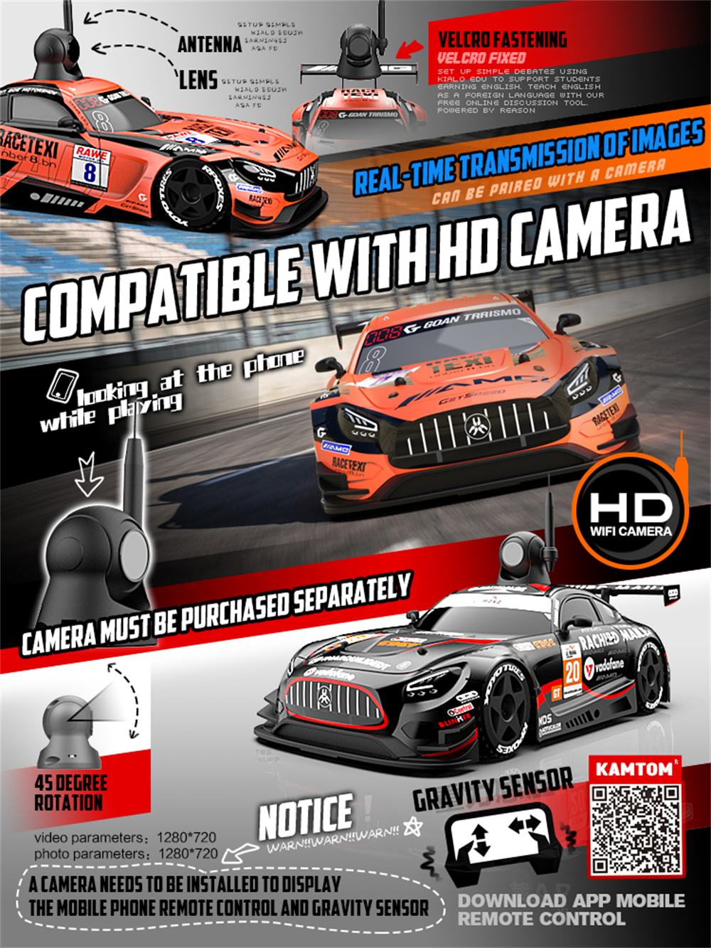 KAMTOM KM2401 RTR 1/24 2.4G 2WD Drift RC Car ESP Gyro Optional Camera Mini Race LED Light High Speed Racing On-Road Electric Remote Radio Control Vehicles Model RTR Child Toys Boys Kids Gifts