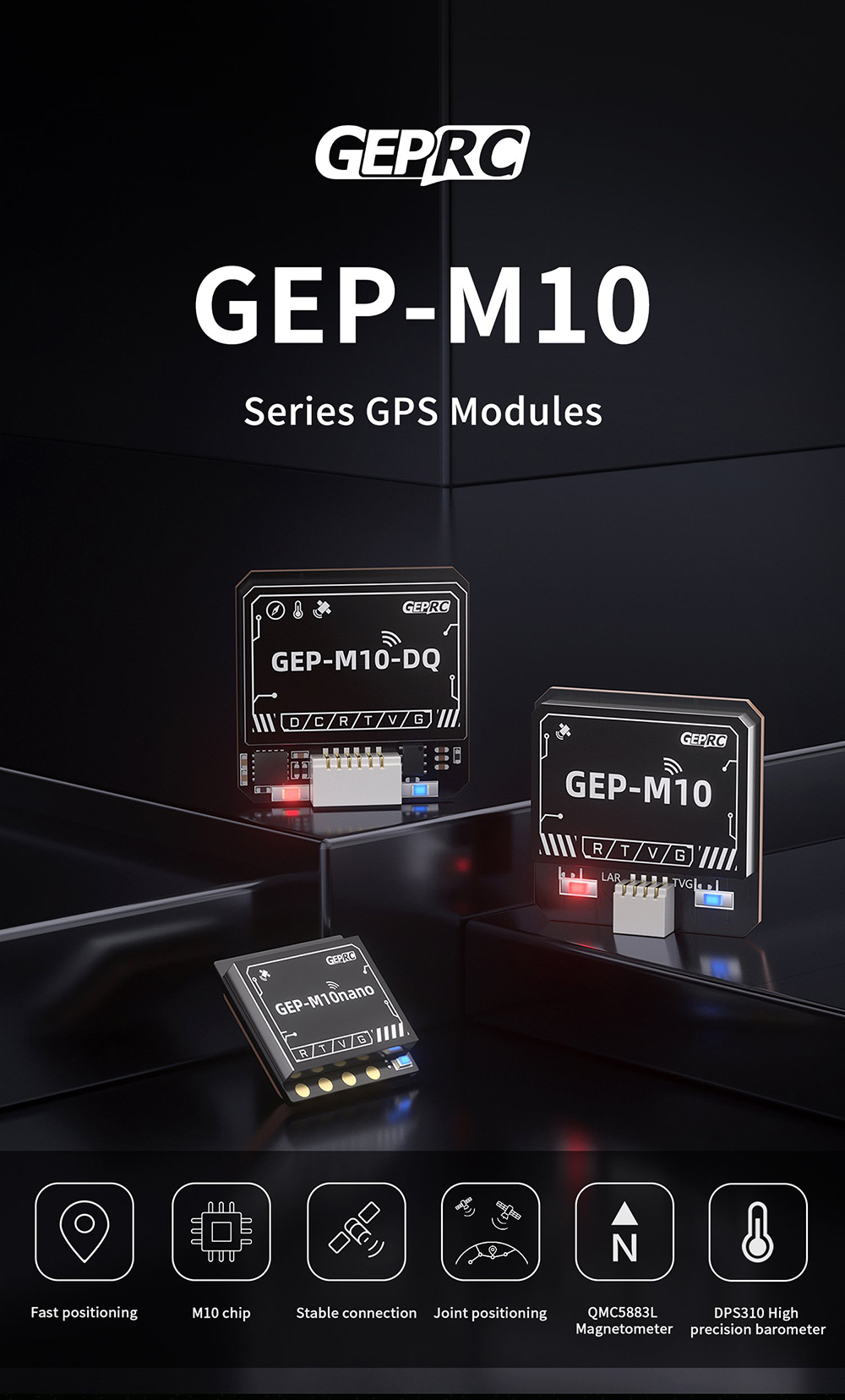 Geprc GEP M10 Series GPS Module 3.3-5V M10 Chip Barometer BDS Galileo QZSS SBAS with Onboard Indicator Light for FPV Racing Drone RC Airplane Mulit-Rotor Quacopter