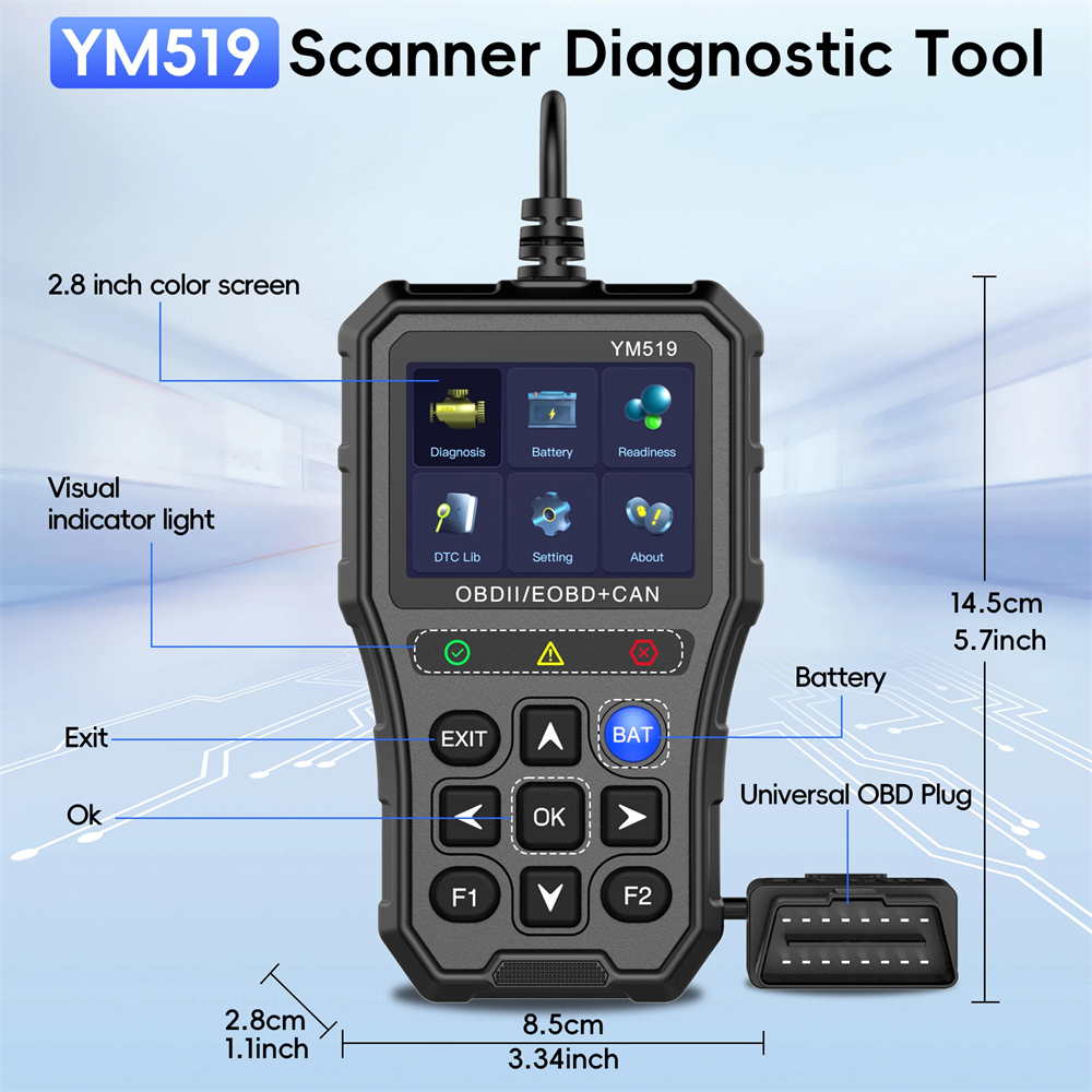 YM519 OBD2 Scanner Diagnostic Tool 2.8Inch HD Color Screen