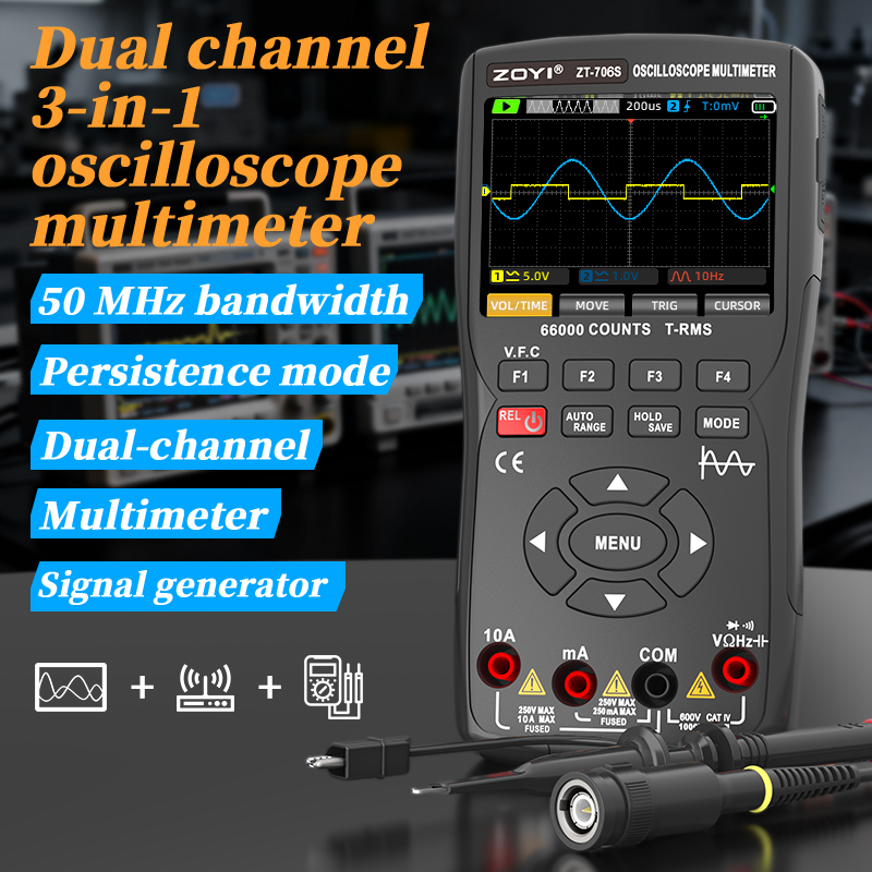 ZOYI ZT-706S Handheld Oscilloscope Multimeter 3-In-1 Dual Channel