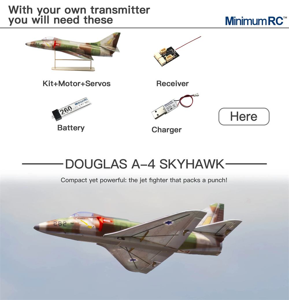 MinimumRC Douglas A4 Skyhawks 2.4GHz 3CH 290mm Wingspan 2S 30mm EDF EDF Jet RC Airplane KIT With EDF Unit