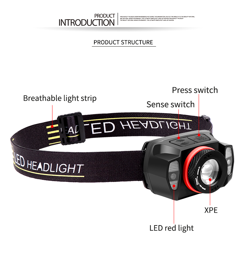 XPG+LED Strong Headlamp LED Head Light Built-In Battery Usb Charging New Wave Sensing Zoom Strong Head Light