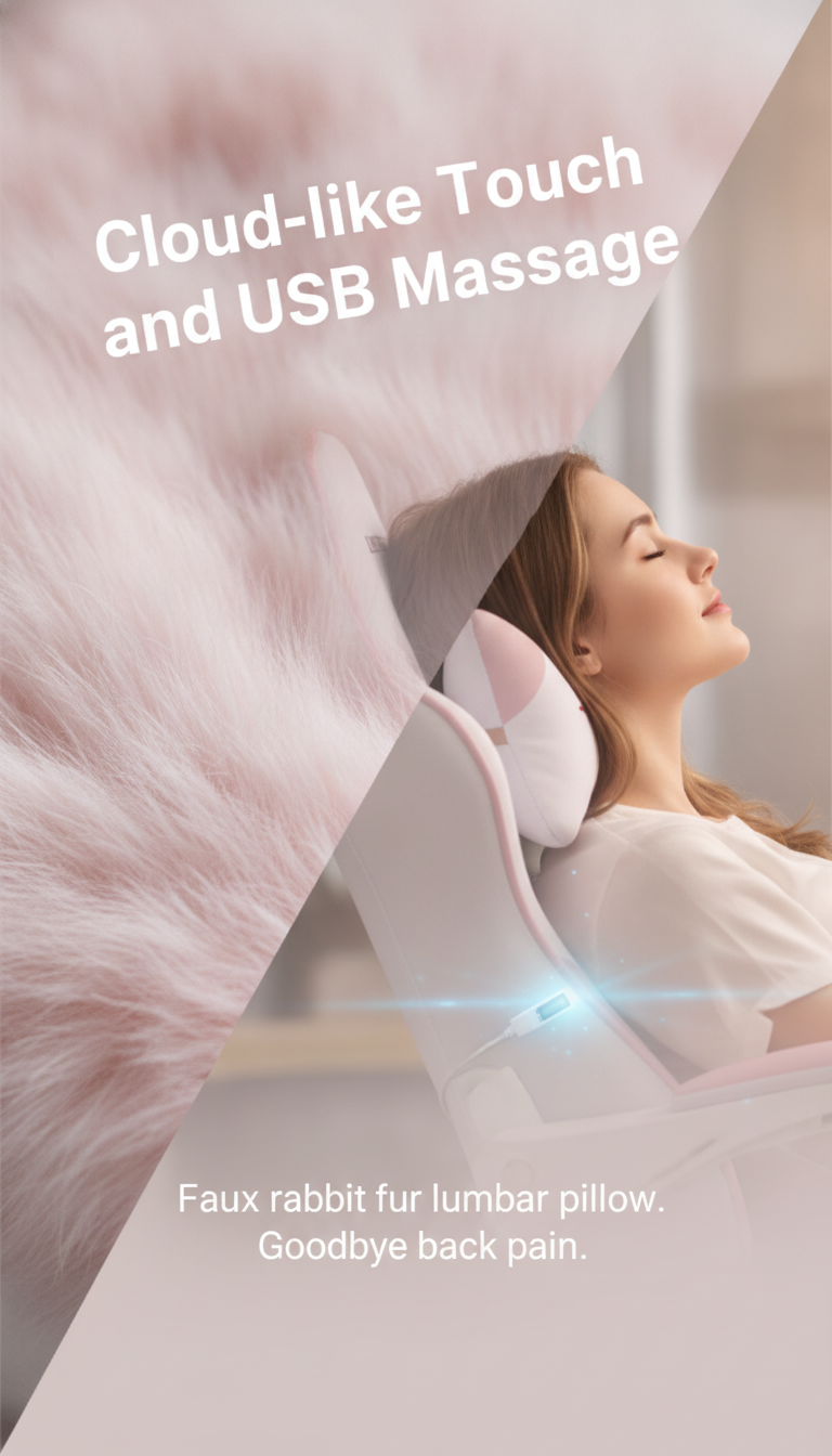 Süße Damen-Gaming-Stuhl, Kawaii-Gamer-Sitz, ergonomischer Bürostuhl, Liege, Leder, Tasche, Federkissen, Massage, Lendenkissen, Katzenohren, Fußstütze, 350 Pfund, Drehsessel, PC, Esports, Mädchen, Streamer, Geschenk Hoffree
