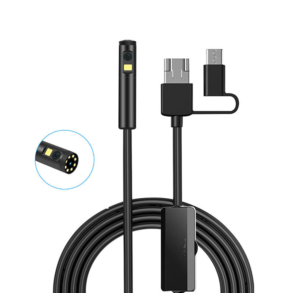 AN100 Endoscope Camera Dual Lens IP68 3IN1 Waterproof Inspection Endoscope 9 LED Lights Soft/Rigid Wire 5.5mm/8mm For Smartphone