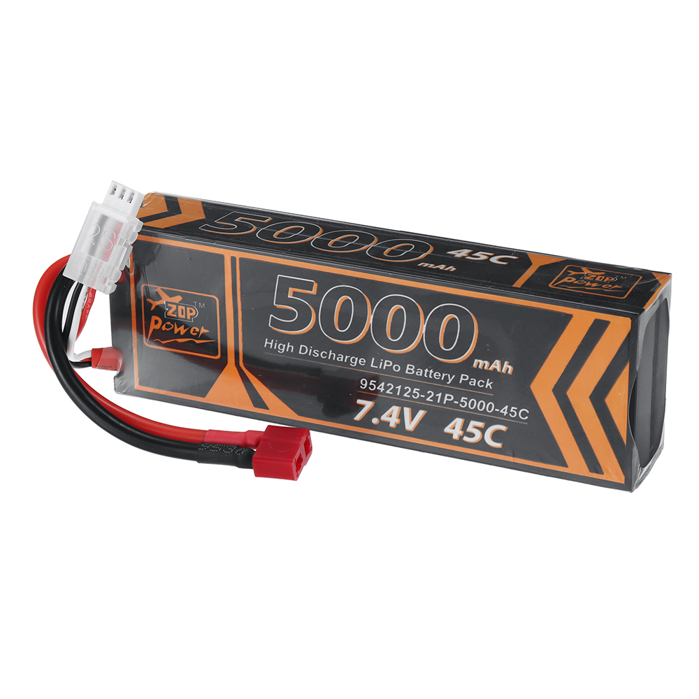 ZOP Power 7.4V 5000mAh 45C 2S LiPo Battery T Plug for RC Car