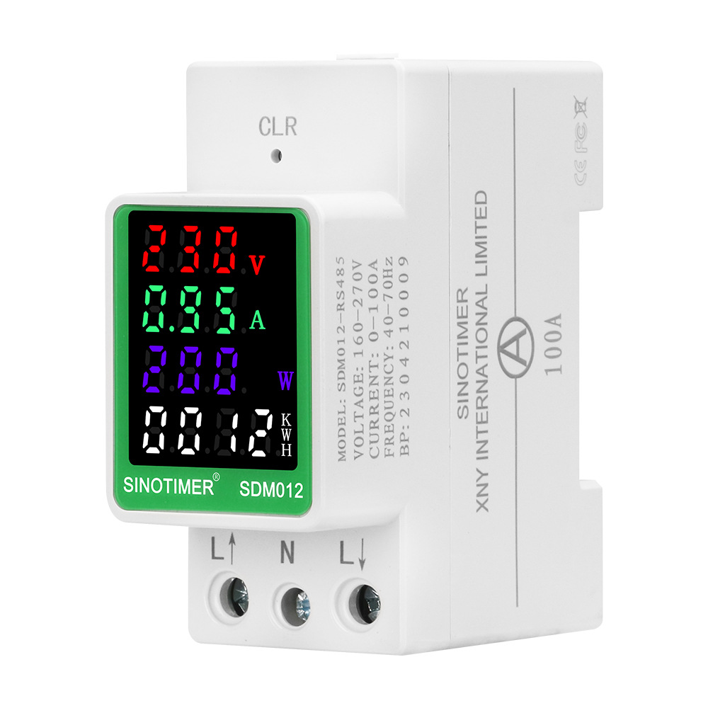 SINOTIMER SDM012 Multifunctional AC Digital Display Meter for Energy Management Measures AC Voltage Current Frequency Power Factor and Energy (kWh) Accurate and Reliable Monitoring 100A Base Current 50/60Hz Ideal for Home and Industrial Use