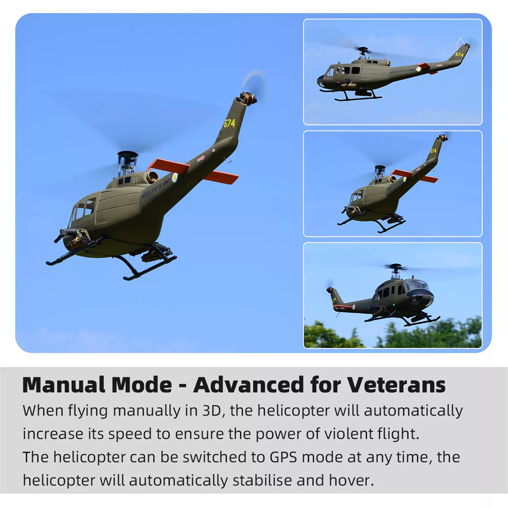 ROBAN 470 Class UH-1D 2.4G 10CH GPS Stabilized Scale Flybarless RC Helicopter RTF With X2 Flight Controller