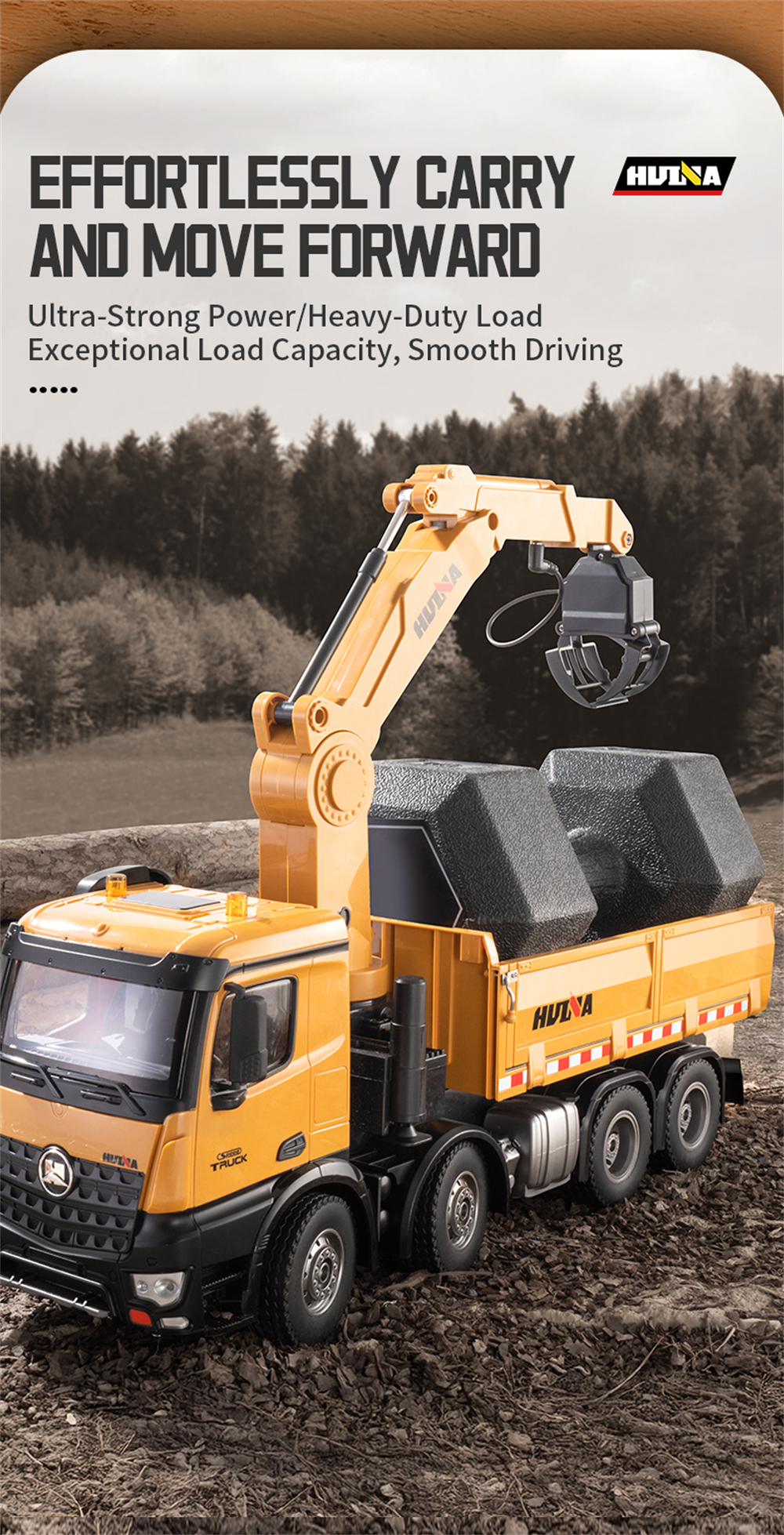 HUINA 1538 1/14 2.4G 26CH Semi-alloy RC Car Grabbing Wood Dump Truck 3-in-1 Vehicle Model RTR