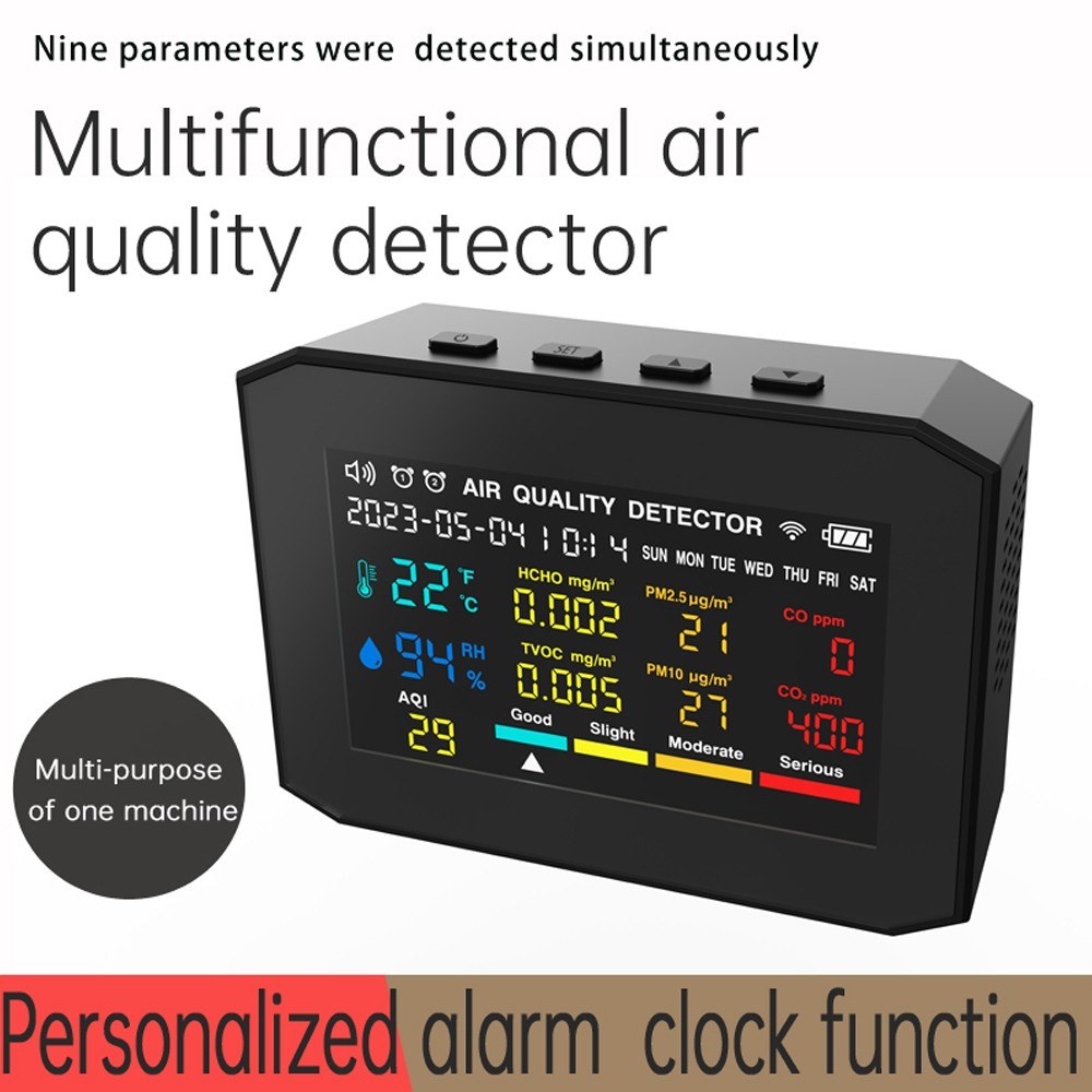 9in1 Portable Air Quality Meter PM2.5 PM10 CO CO2 TVOC HCHO AQI Temperature and Humidity Tester