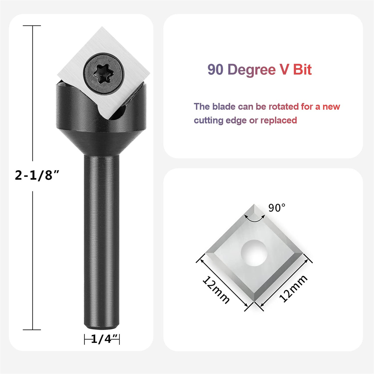 1/4 Inch Shank Industrial Grade V-Shape Carbide Insert 90 Degree Router Bit for CNC Wood Engraving Chamfer Carving