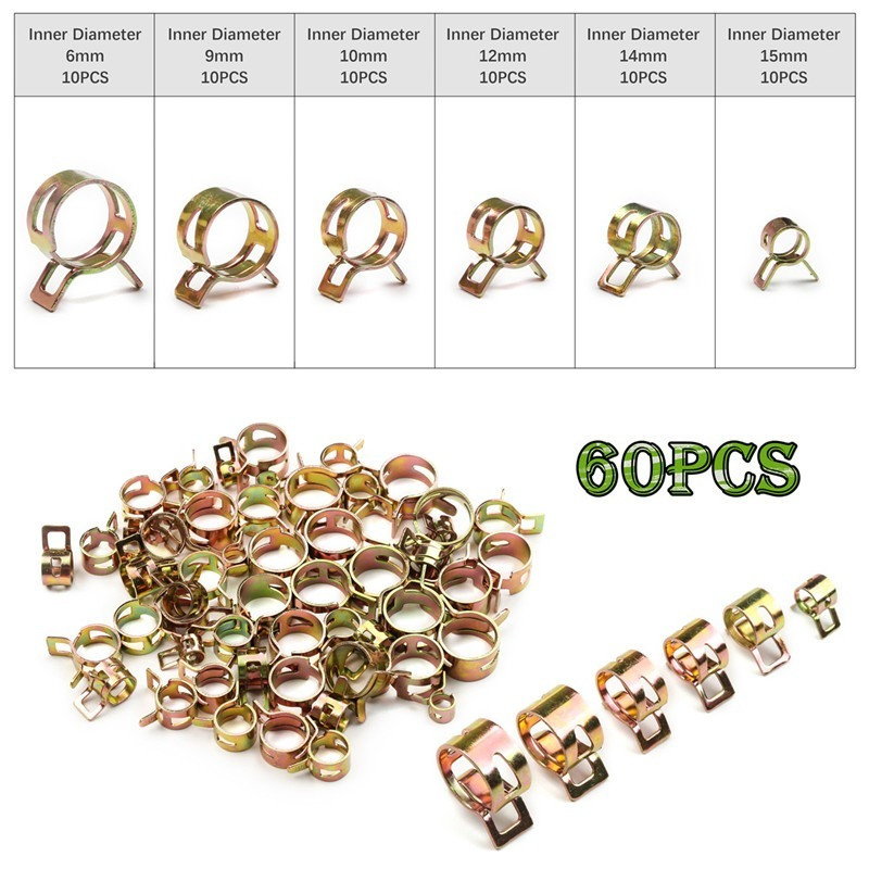 60PCS 6/9/10/12/14/15MM Galvanized Clamp and Hoop Combined with Colorful Galvanized Hose Clamp Elastic Laryngeal Cuff