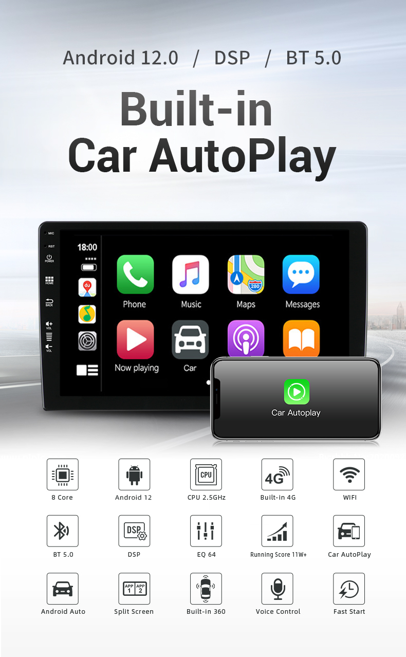 YUEHOO YH-D05 10.1-inch 360° Camera Android 12.0 Car Stereo Radio MP5 Player 2.5D IPS Screen 8 Core GPS DSP WIFI BT5.0