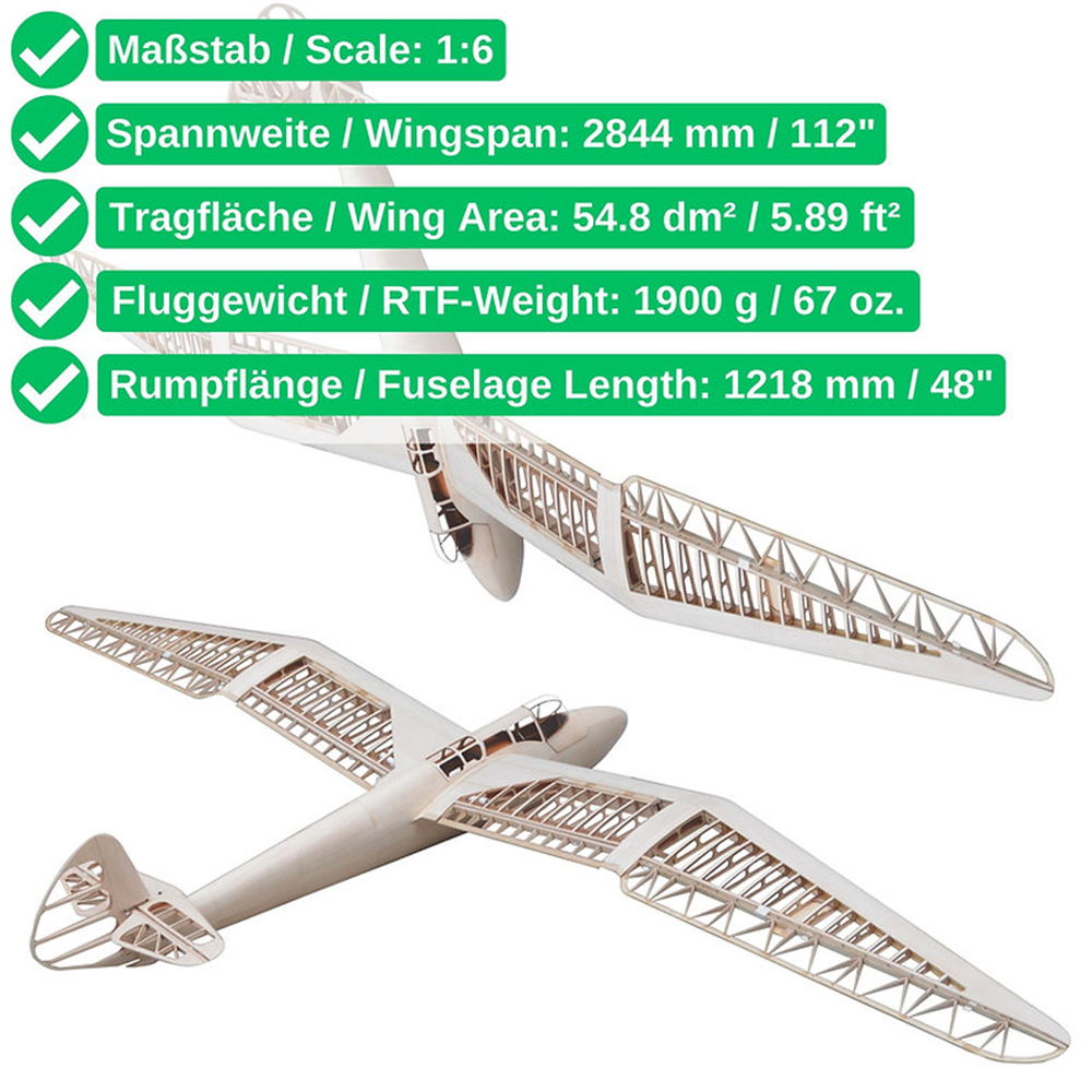 Tony Ray's Aero Model Minimoa Mo2a 2884mm Wingspan 1/6 Scale SD7032 Airfoil Balsawood RC Airplane Glider KIT