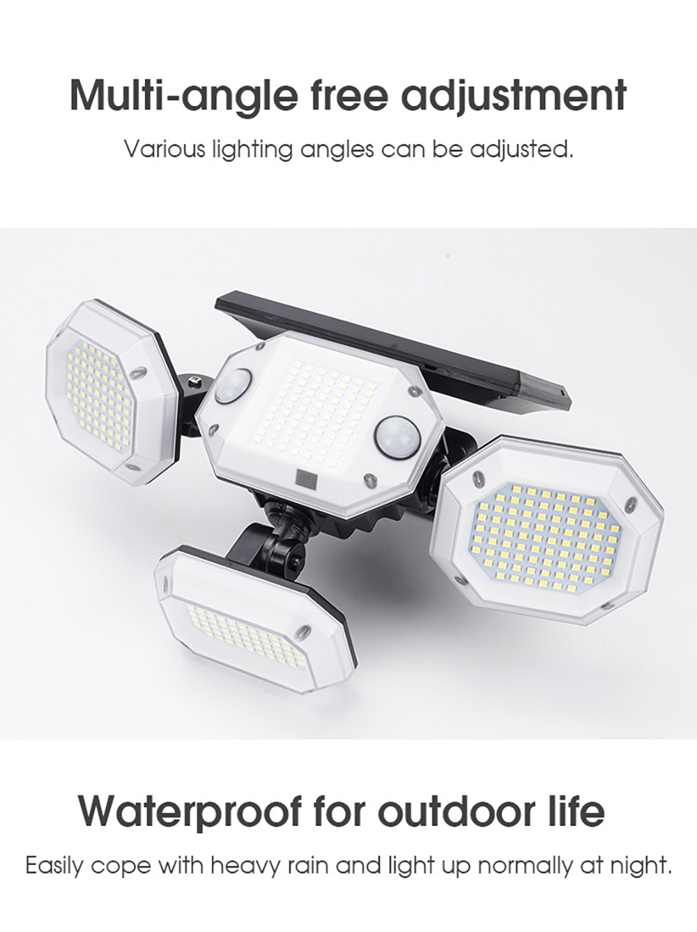 306LED Remote Control Solar Light 4 Adjustable Heads with Two Motion Sensor Outdoor Lights 3 Modes 320° Wide Angle 6500K Solar Security Lights IP65 Waterproof Flood Wall Light