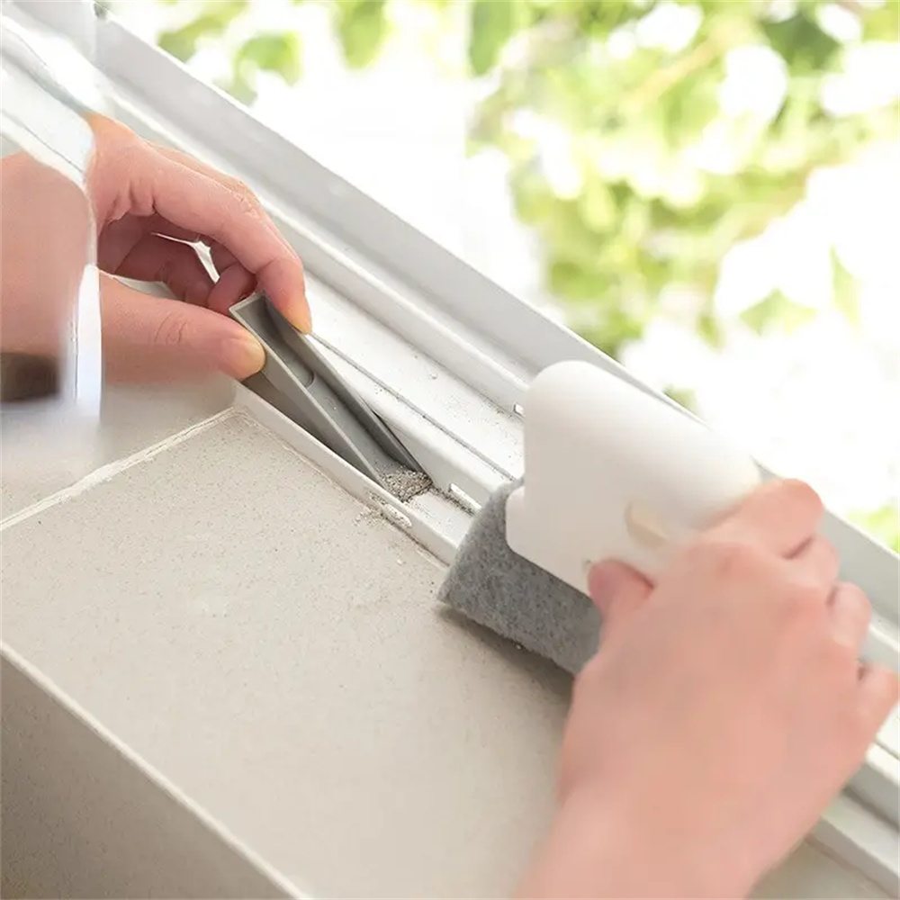 2-in-1 Cleaning Brush, Universal Gap Cleaner with Durable PP Handle & Scouring Pad Available in Grey Yellow Red Perfect Tool for Home Cleaning
