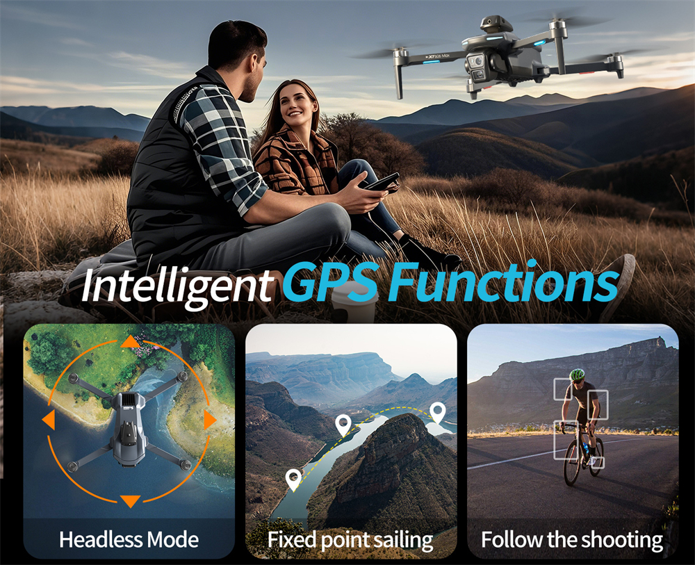 LSRC XT606 GPS 5G WiFi FPV with LCD Screen Controller 720P HD Dual Camera Servo Gimbal 360° Obstacle Avoidance Brushless Foldable RC Drone Quadcopter RTF