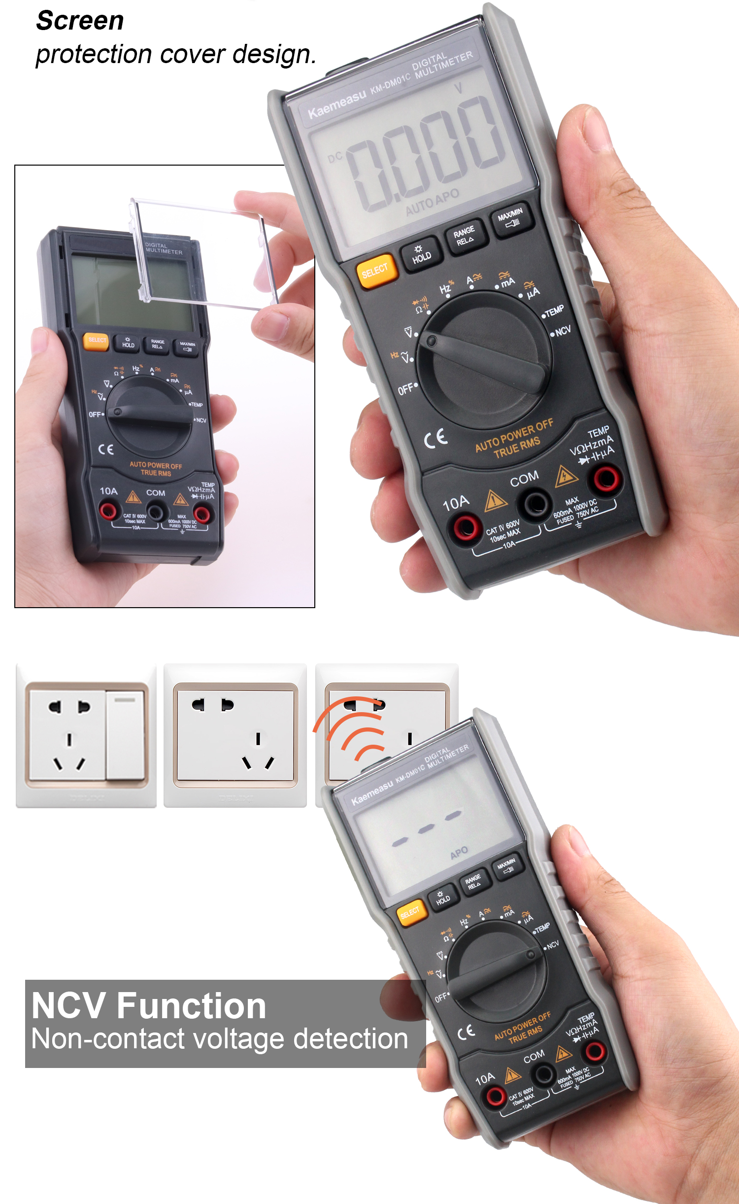 Kaemeasu KM-DM01C Portable Mini Digital Multimeter Auto-Ranging Electrician's Tool with DC/AC Voltage Current Resistance Capacitance Frequency Duty Cycle & Temperature Measurements Ultimate Tool for DIY Enthusiasts