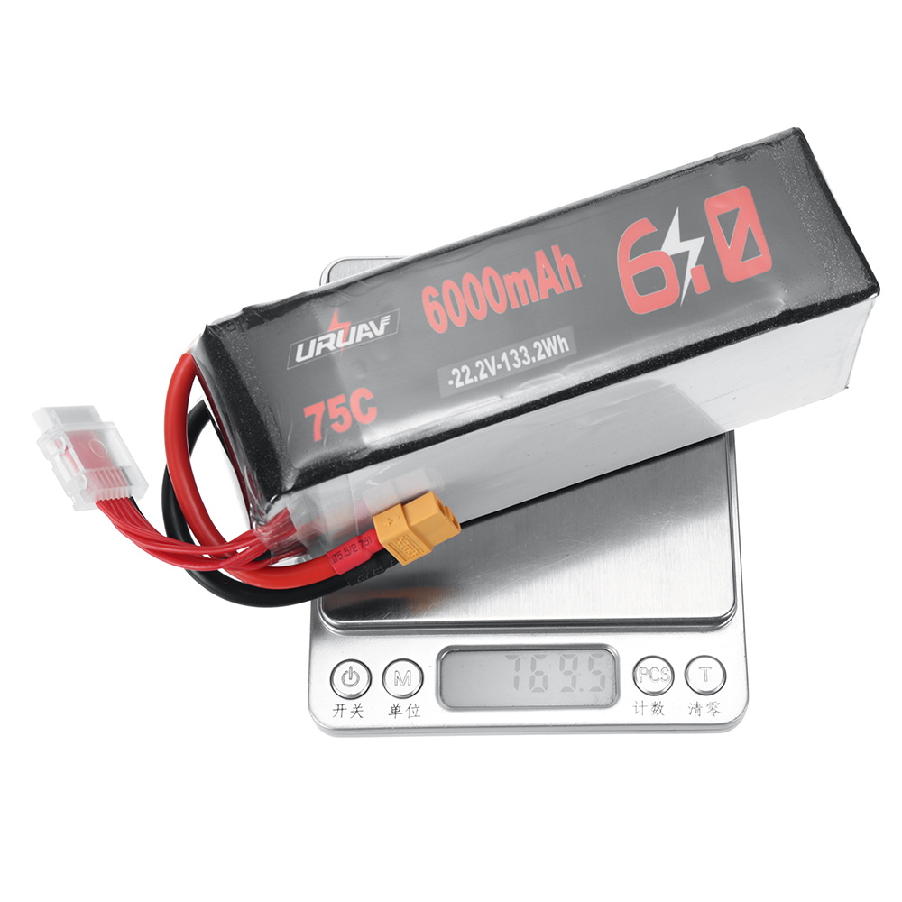 URUAV Power 22.2V 6000mAh 75C 6S LiPo Battery XT60 Plug for RC Drone