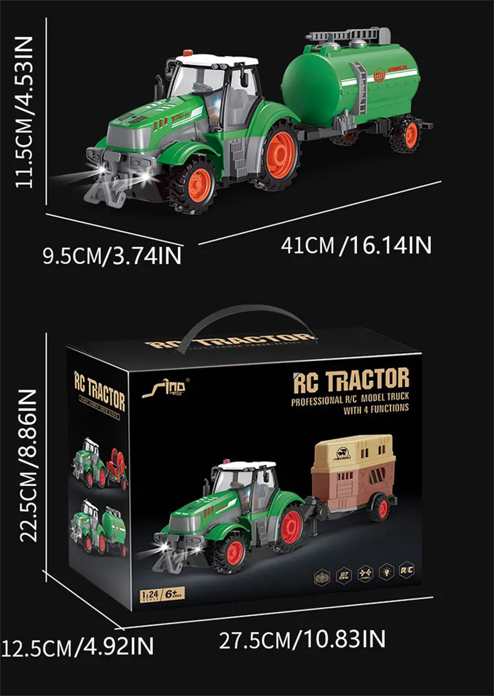 Landi QH205 1/24 27MHZ 4CH RC Car Farmer Series Wood Simulated Transport Model Light Sound Remote Control Toys Boys Dump Truck Engineering Vehicle Set Kids Gifts