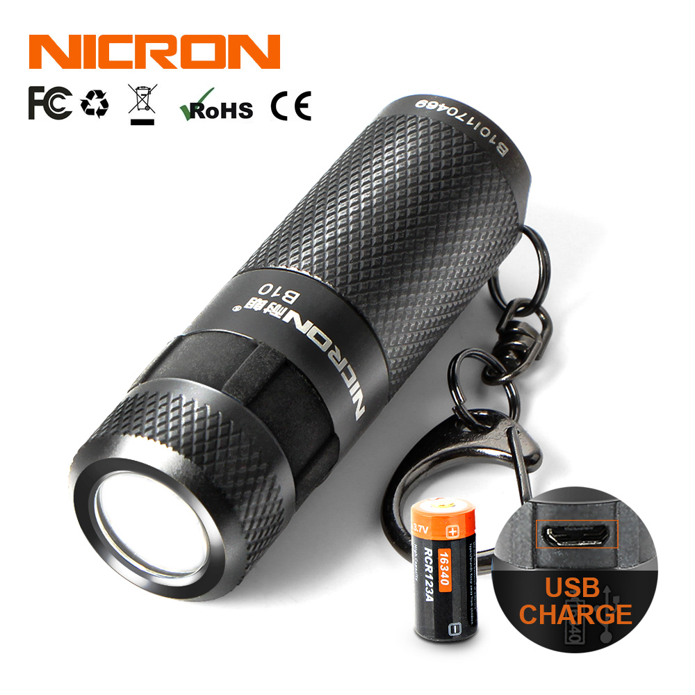 NICRON B10 200LM Mini LED Keychain Flashlight 5Modes Dimming USB Rechargeable Mini LED Torch
