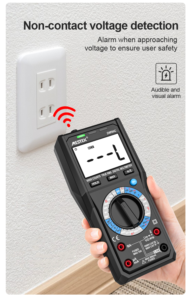 MESTEK TRMS Large Au-to Digital Multimeter Auto Range Fast Accurately Measures Multimetro 1000V 10A AC DC Ohm Hz NCV Live Voltage Meter