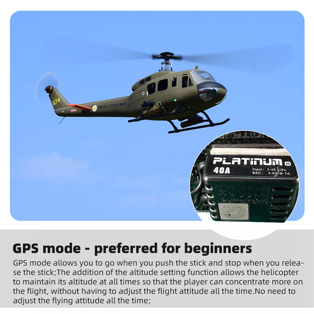 ROBAN 470 Class UH-1D 2.4G 10CH GPS Stabilized Scale Flybarless RC Helicopter RTF With X2 Flight Controller