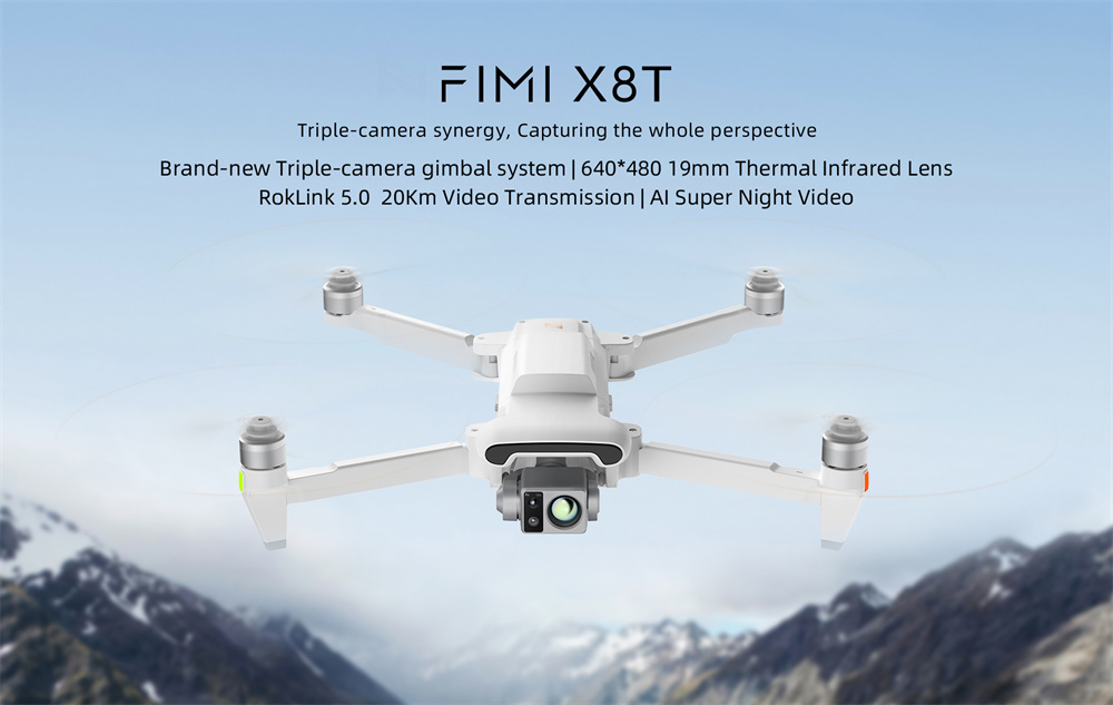 FIMI X8T V384 Roklink 5.0 20KM FPV With 48MP Wide-Angle Tele 18mm Thermal Lens Triple Camera Gimbal AI Super Night Video 47mins Flight Time Foldable RC Drone Quadcopter RTF