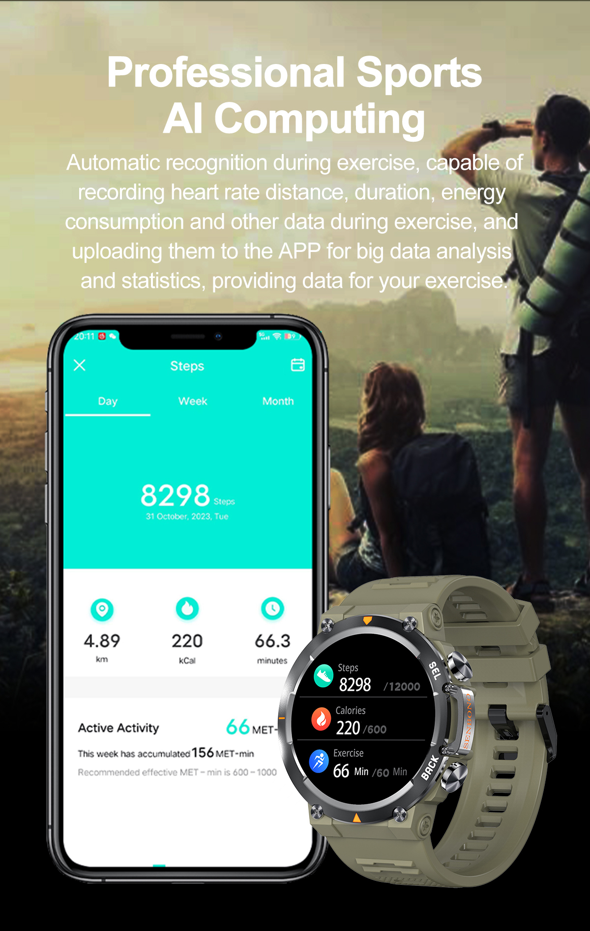 SENBONO MAX18 1.43 inch AMOLED Screen Innovative Gesture GPT AI Assistant bluetooth Call Heart Rate Blood