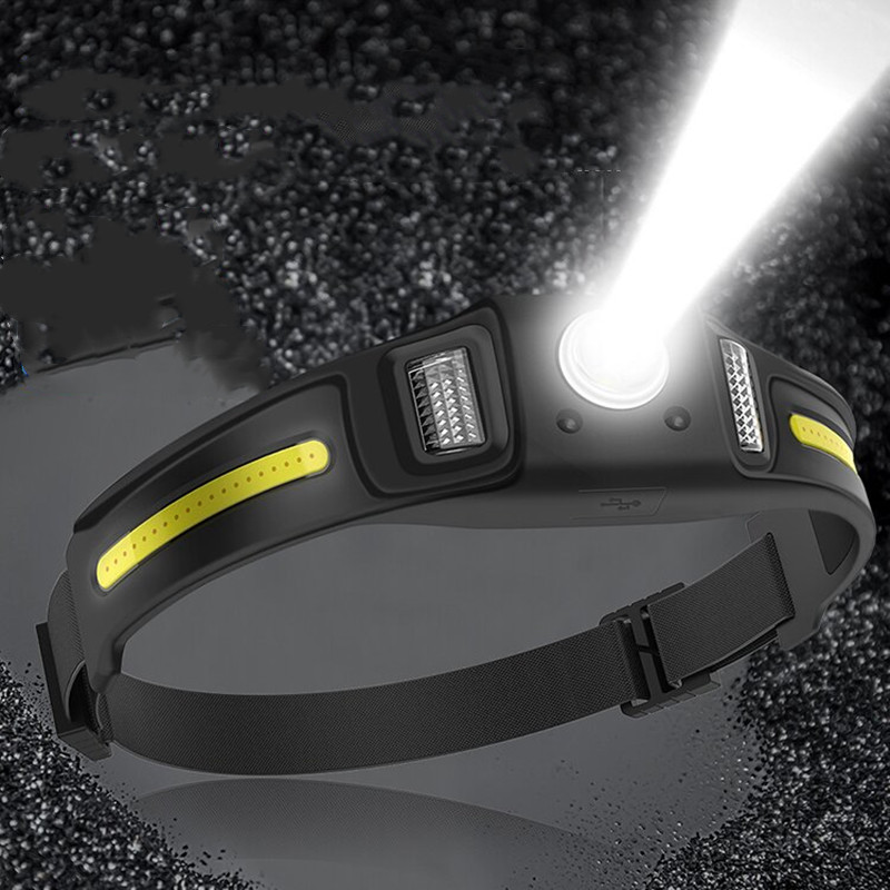 Smart Sensor 600 Lumens XPG+COB LED Headlamps Double Light Source Headlight With Safety Light Waterproof Portable Head Lamp