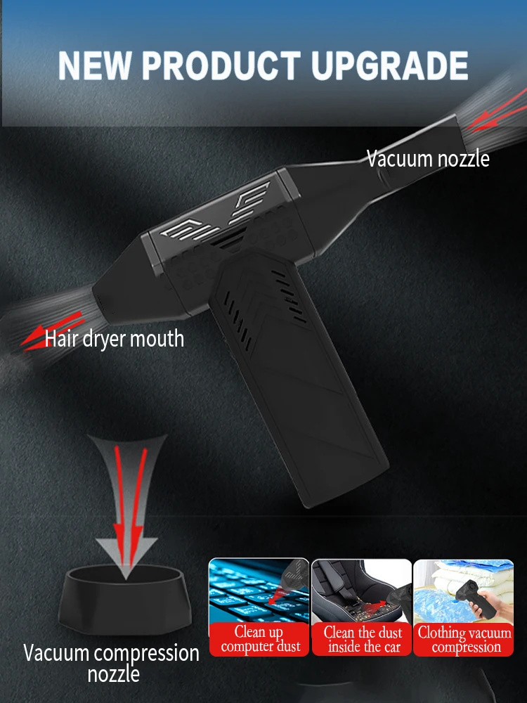 Soplador de aire sin cable de turbina a alta velocidad 130,000RPM,batería de pico de 7500mAh,velocidad ajustable de 3,aspiradora portátil,carga USB para automóvil y hogar