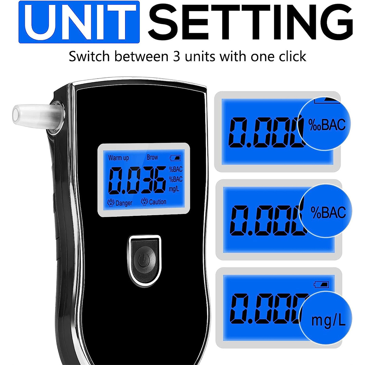 Portable Alcohol Breathalyzer with 20 Mouthpieces Professional Grade Accuracy Blood Alcohol Tester LCD Screen Personal Alcohol Breath Tester
