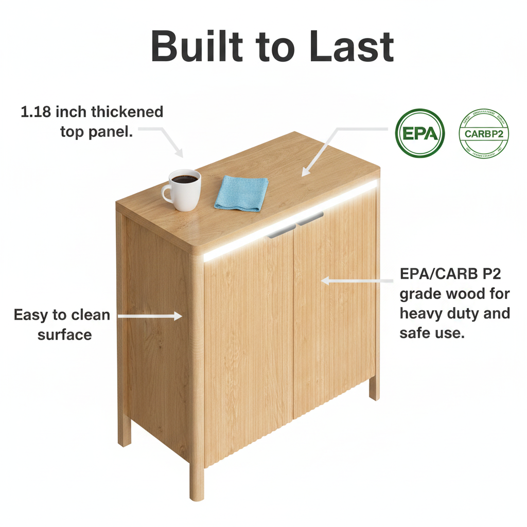 Moderner Flachplatten-Schrank seitlich: Buffet, verstellbare Regale, Holzrippung Akzent Konsole Tisch Aufbewahrung-Organizer Kaffee Bar Eingangsbereich Wohnzimmer Hommpa