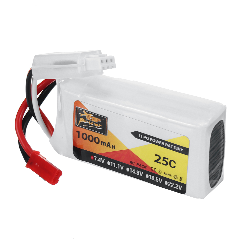 ZOP Power 7.4V 1000mAh 25C 2S LiPo Battery JST Plug for RC Drone