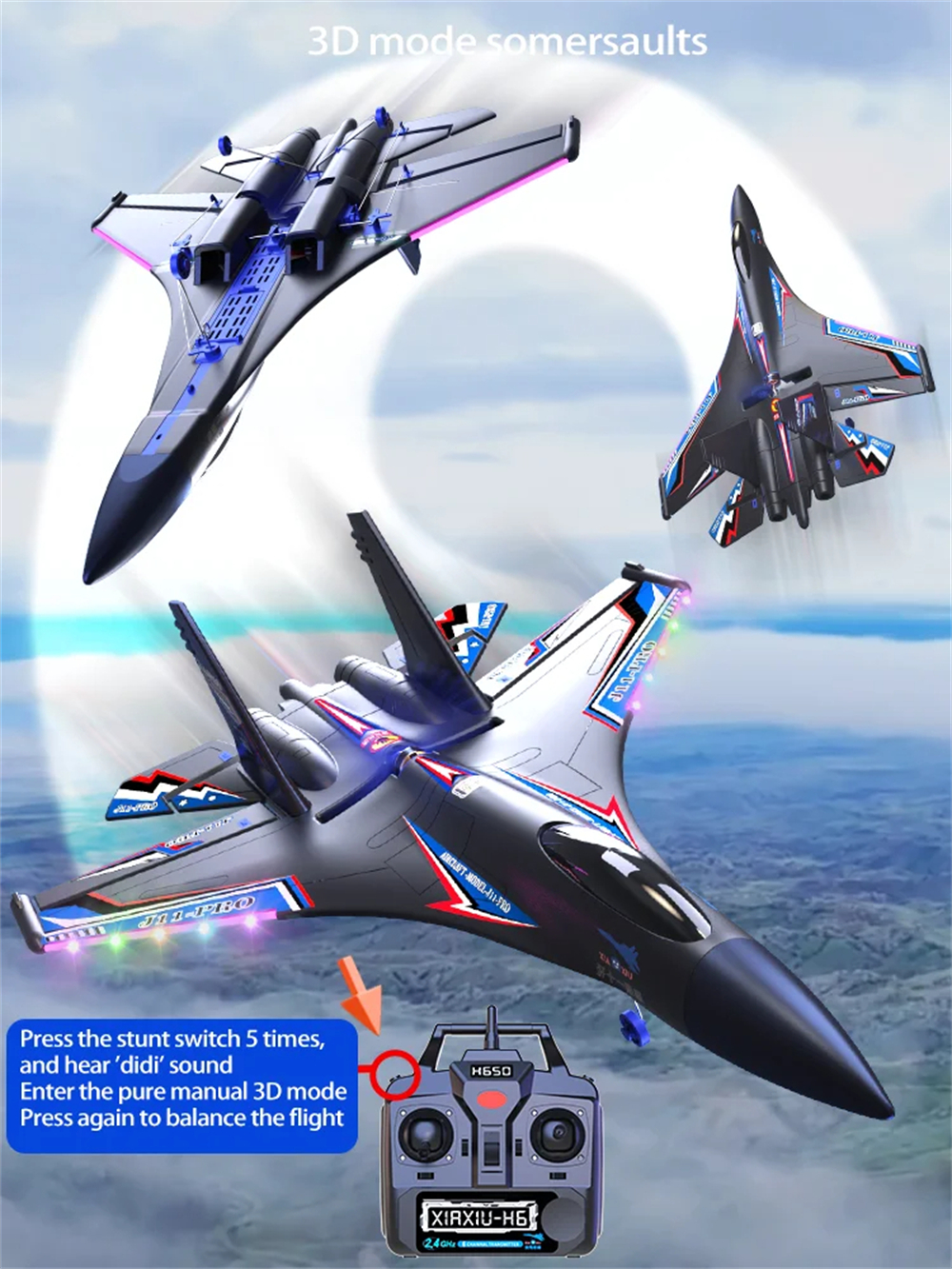 XIAXIU J11-Pro Sea Land Air 520mm Wingspan 2.4GHz 6CH Smart Balance 3D Aerobatics EPP RC Airplane Fixed Wing Jet RTF