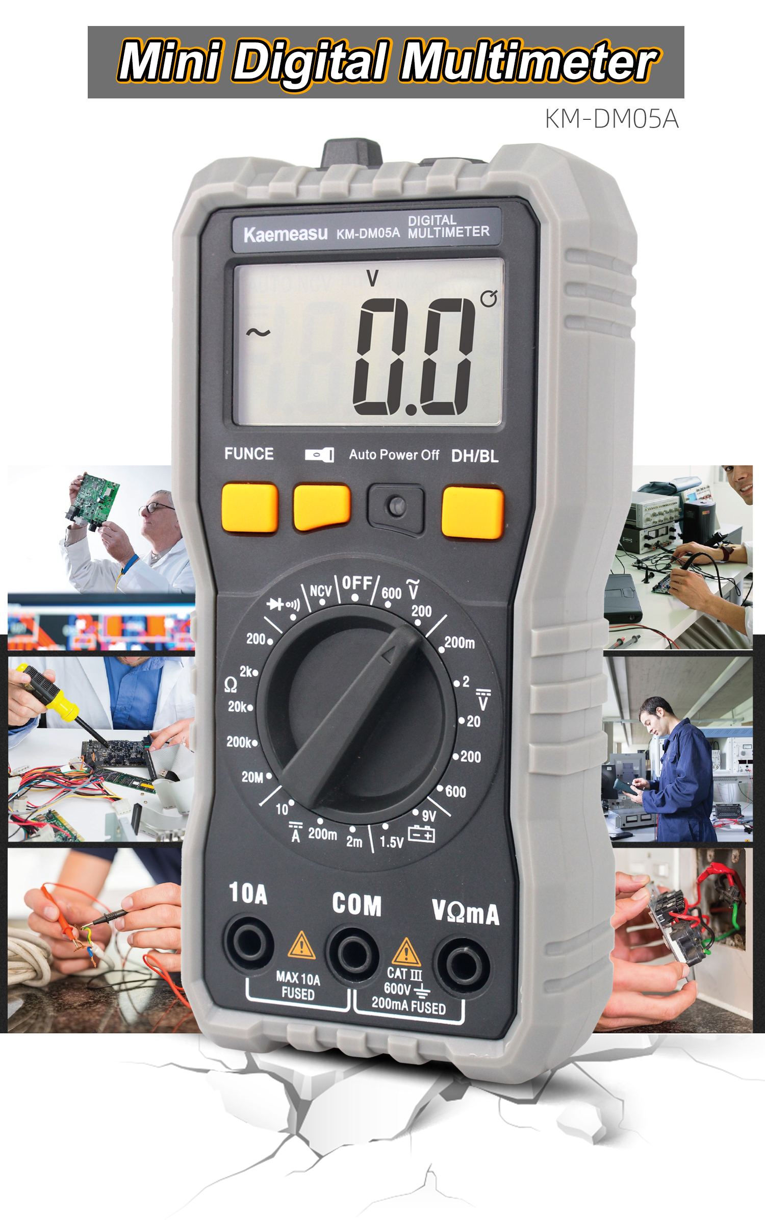 Kaemeasu KM-DM05A Multimeter Pro Compact Digital Multimeter with LCD Display Accurate DC/AC Voltage DC Current Resistance Measurement Portable Electrical Tool for Fieldwork with Overload Protection User-friendly for Home Use and Professionals