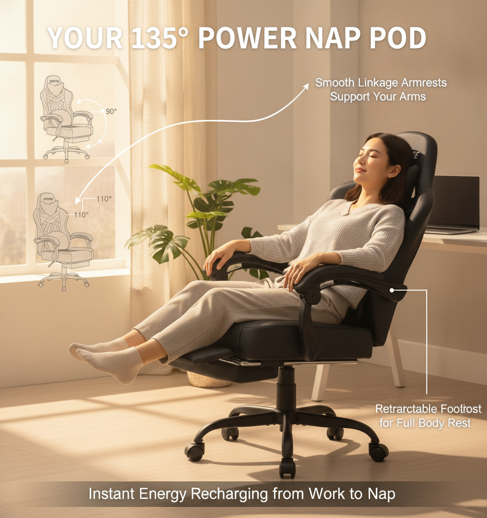 Cadeira de jogos com alto-falantes Bluetooth, massagem, suporte lombar, apoio para os pés, mesa de computador ergonômica, reclinável, encosto alto, almofada de mola de bolso, alta resistência, 350 lbs, giratória, para adultos, jogador Hoffree
