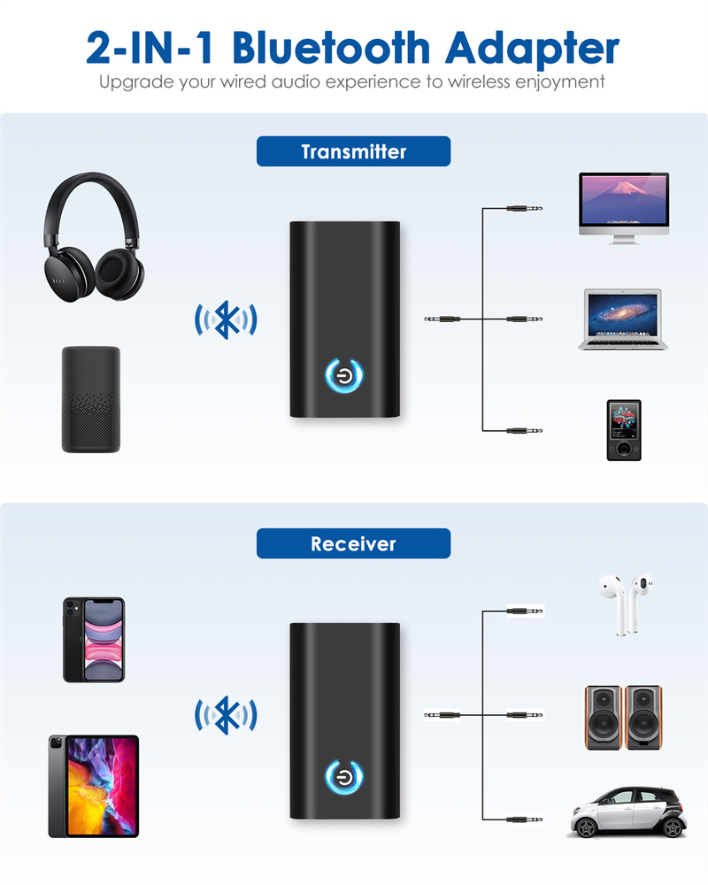 USB Bluetooth Wireless Audio Transmitter Adapter Two Headsets Pairing  Connection