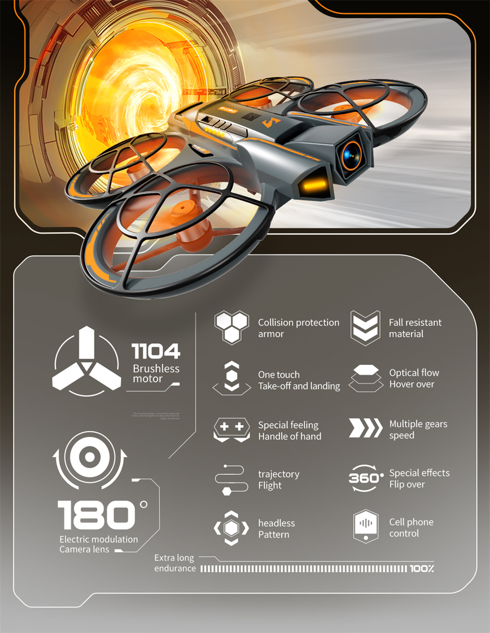 A21 PRO Mechanical Armor Style WiFi FPV with Dual Camera 180° Electrically Adjustable Optical Flow Hover Brushless Circle Fully Enclosed Protection Kids Gifts 2.4G 4CH 6-Axis Remote Control RC Toys Drone Quadcopter RTF