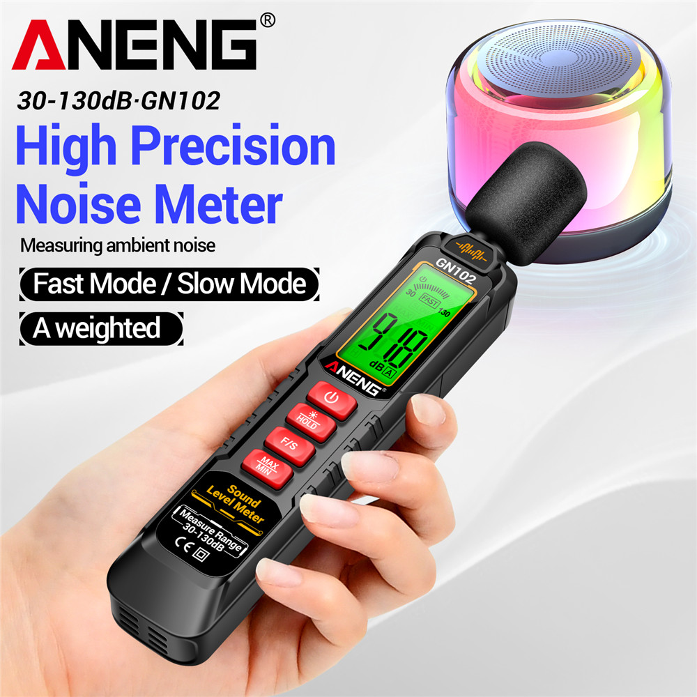 ANENG GN102 Digital Noise Meter 30-130dB Sound Level Meter LCD Backlit ...