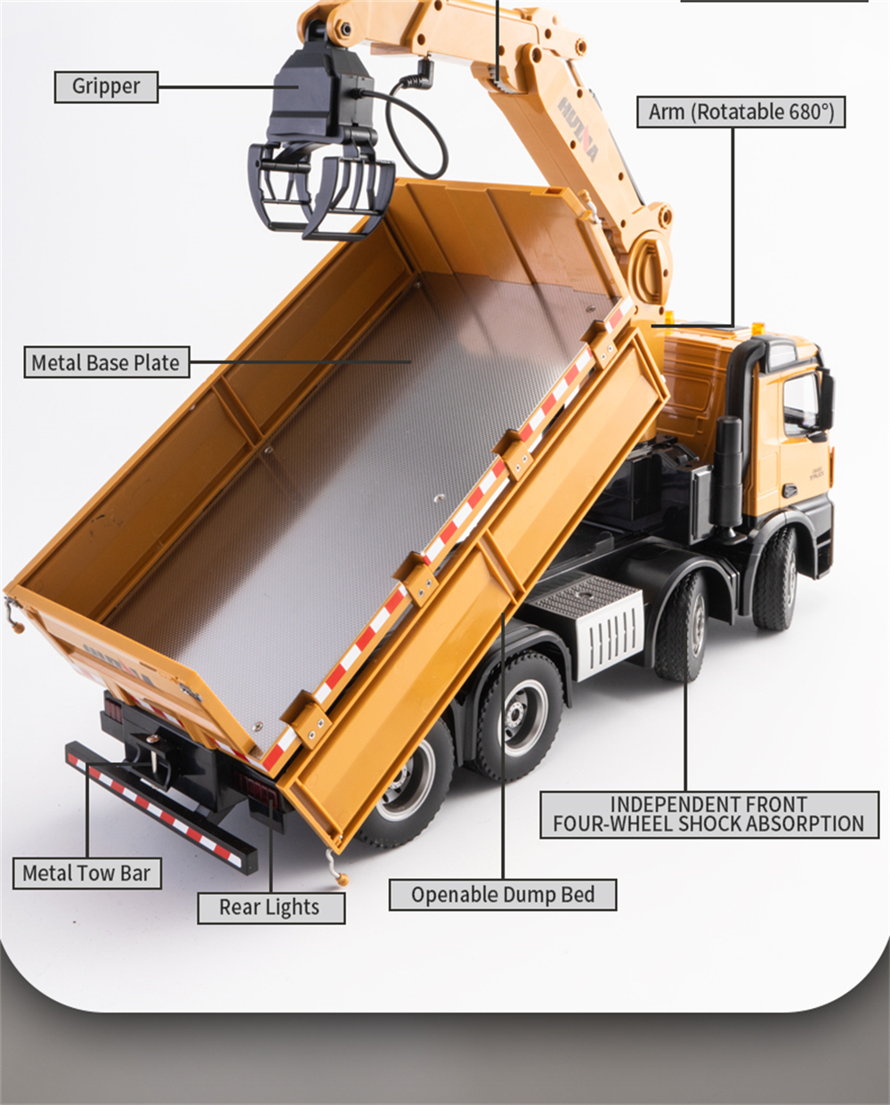 HUINA 1538 1/14 2.4G 26CH Semi-alloy RC Car Grabbing Wood Dump Truck 3-in-1 Vehicle Model RTR