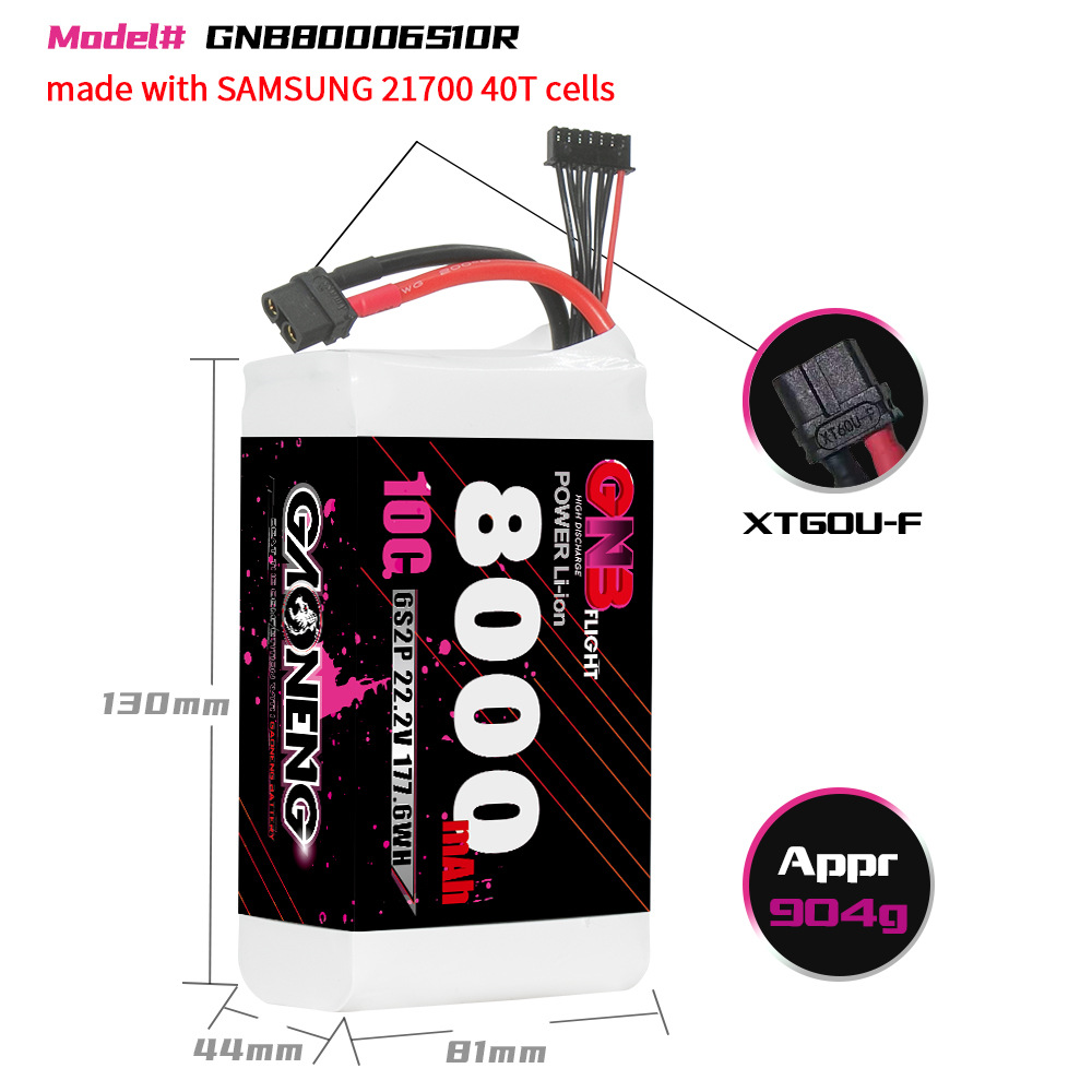 Gaoneng GNB 22.2V 8000mAh 10C 6S LiPo Battery XT30 / XT60 Plug for RC Car Airplane Multi-Rotor Drone