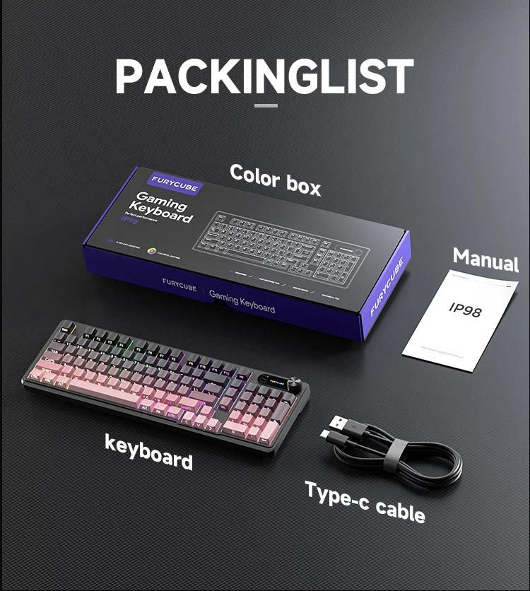 FURYCUBE IP98 98 Keys Gaming Keyboards with Intelligent Knob IPX8