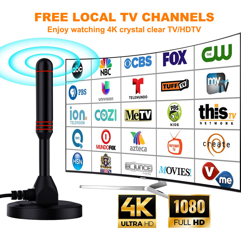 ARINST 200 Miles Indoor Digital TV Antenna with VHF/UHF Amplifier and DTMB Car Mount Suction Cup High Definition Reception for Cord Cutters and RV Travelers