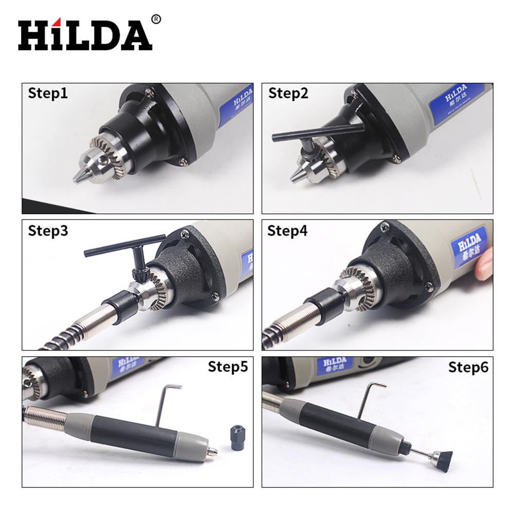 HILDA Flexible Shaft Fits Rotary Grinder Tool for Dremel 400W Rotary Tools 110cm with 6 Chuck for Dremel Accessories